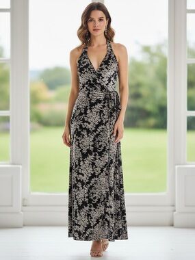 Anthropologie Dress The‎ Population Erica Velvet Maxi Wrap Dress Sz XS EUC